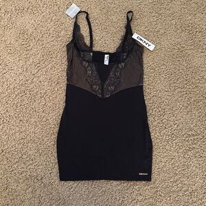 NWT DKNY Black Lace-Trimmed shapewear mini Dress
